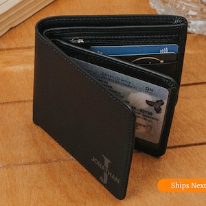 Portefeuille en cuir personnalisé pour la fête des pères, portefeuille gravé pour homme, portefeuille en cuir personnalisé pour homme, cadeau d'anniversaire pour lui, cadeau pour papa