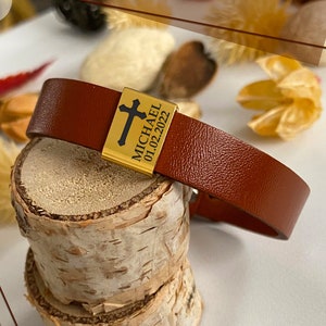 Boys First Communion Gift Engraved Leather Bracelet ADJUSTABLE COMMUNION GIFT image 5