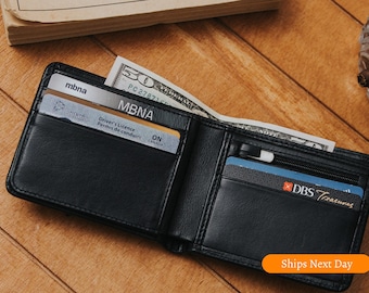 Anniversary Gift for Him Personalized Leather Wallet for Father's Day Gift for Dad Engraved Wallet for Men Custom Leather Wallet for Men