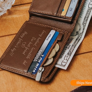 Cadeau pour papa, portefeuille en cuir personnalisé pour la fête des pères, portefeuille en cuir personnalisé pour homme, portefeuille gravé pour homme, cadeau d'anniversaire pour lui