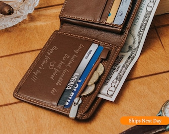 Regalo para papá, Cartera de cuero personalizada para el Día del Padre, Cartera de cuero personalizada para hombres, Cartera grabada para hombres, Regalo de aniversario para él