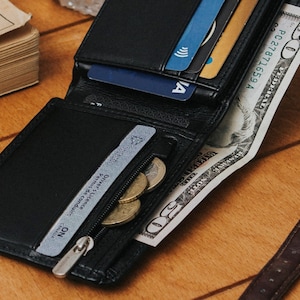 Personalized Fathers Day Gift, Super Slim Leather Mens WALLET, Custom, Engraved Gift for Anniversary, Him, Boyfriend, Father, Dad Husband