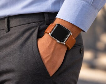 Personalized Leather Apple Watch Band, Custom Engraved iWatch Strap