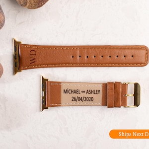 Personalized Leather Apple Watch Band: Custom Engraved iWatch Strap