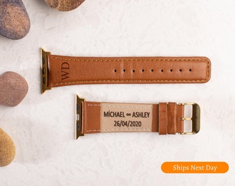 Personalized Leather Apple Watch Band: Custom Engraved iWatch Strap