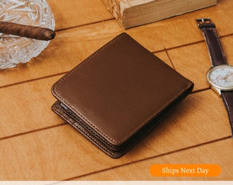 Personalized Genuine Leather Wallet, Engraved Anniversary Gift for Him
