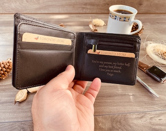 Father&#39;s Day Gift for Dad Engraved Wallet Personalized Wallet Men&#39;s Wallet Leather Wallet Anniversary Gift for Men Gift for Boyfriend Gift