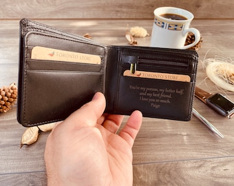 Regalo del Día del Padre para papá, Cartera grabada, Cartera personalizada, Cartera para hombre, Cartera de cuero, Regalo de aniversario para hombres, Regalo para él, Regalo de novio