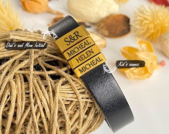 Bracelet en cuir, bracelet homme personnalisé, cadeau papa des enfants, cadeau mari de la femme, cadeau d'anniversaire personnalisé, cadeau de noms d'enfants