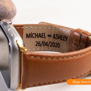 Personalized Leather Apple Watch Band: Custom Engraved iWatch Strap