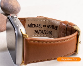Personalized Leather Apple Watch Band: Custom Engraved iWatch Strap