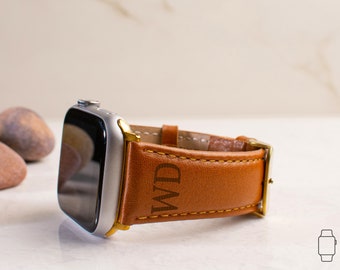 Correa de cuero personalizada para Apple Watch, piel de vacuno de grano completo.