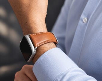Personalized Leather Apple Watch Band: Custom Engraved iWatch Strap