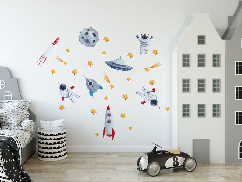 Large SPACE Wall Decals for Kids Cute Spaceman Removable Wall Etsy