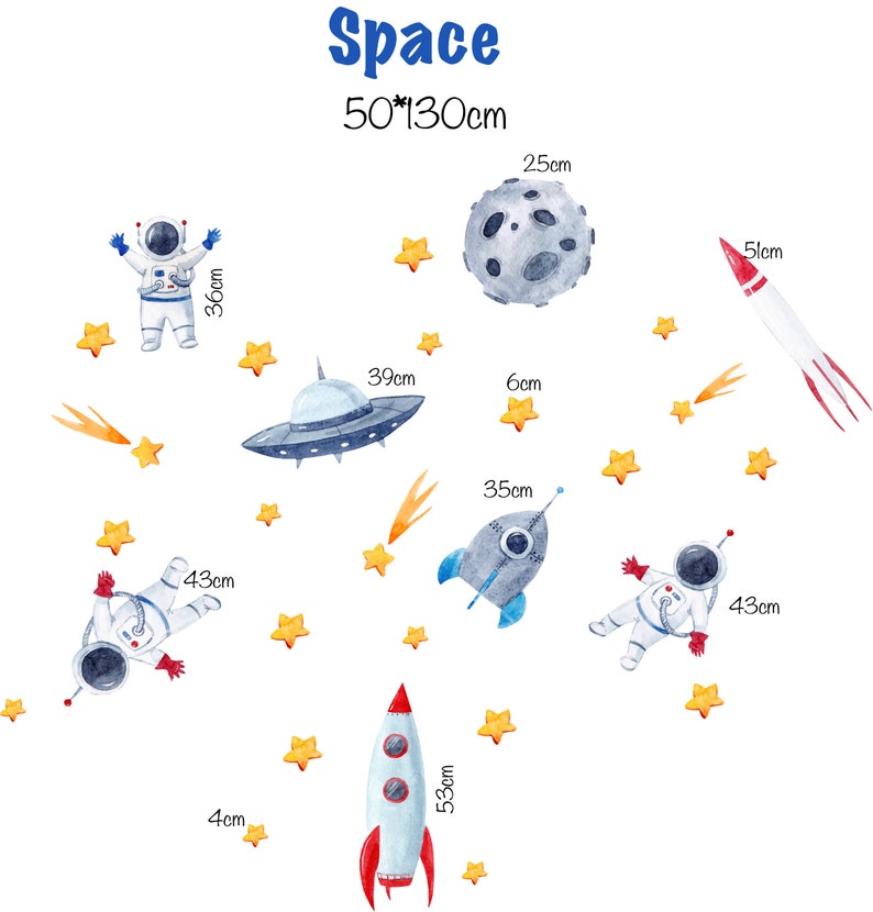 Large SPACE Wall Decals for Kids Cute Spaceman Removable Wall Etsy