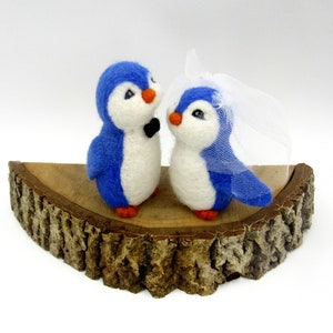 Wedding cake topper Blue Penguin  Needle felted blue penguins