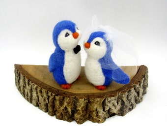 Wedding cake topper Blue Penguin  Needle felted blue penguins