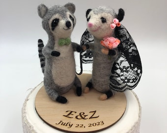Raccoon and opossum wedding cake topper Raccoon groom and bride wedding gift wedding with possum