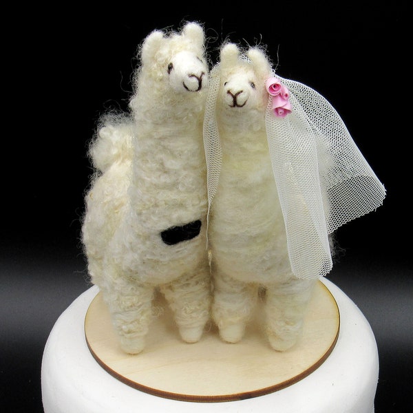 White llama Wedding cake topper groom and bride llama needle felted llamas wedding cake topper animal 6 inches figurines