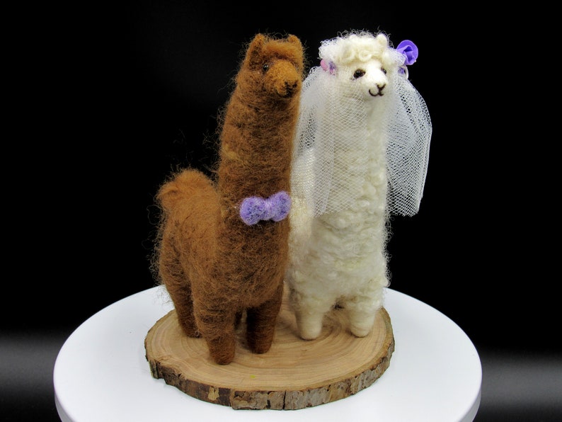 Alpaca Wedding Cake Toppers Brown Groom and White Bride | Etsy