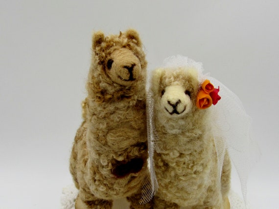 Beige llama Fall Wedding cake topper groom and bride alpaca | Etsy