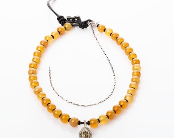 Yellow Agate Necklace: Sterling Silver Pendant with Sapphire
