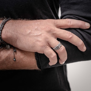 Oxidized Sterling Silver Ring: Hand-Carved Steampunk Statement Jewelry