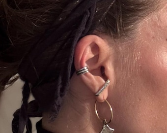 Unique women's earrings .Gold hoops combines silver talismans,boho and rockstar look
