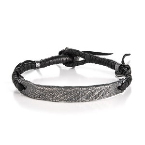 Rustic Silver Bar Leather Metal Bracelet