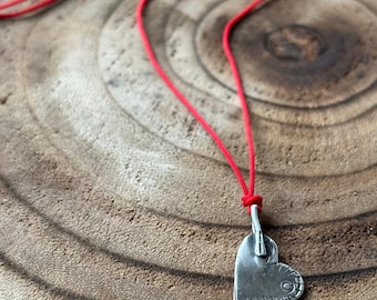 Silver Heart Pendant with Red Strap