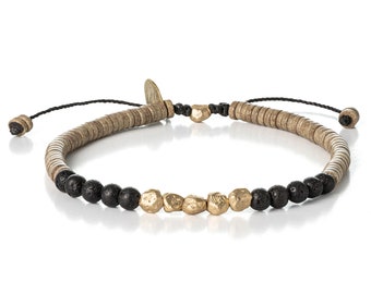 14k Gold Lava Stone Bracelet: Men's Boho Tribal Jewelry