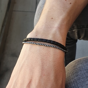 Leather Bracelet, Hematite Leather Bracelet, Hematite Bracelet, Black Leather Bracelet, Silver Leather Bracelet, Braided Leather Bracelet
