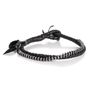 Braided Leather Bracelet: Hematite & Oxidized Sterling Silver, Dark Boho Style