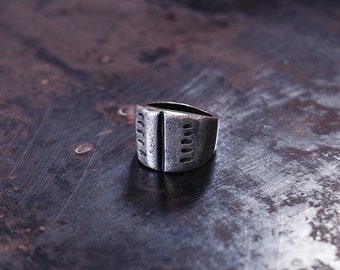Oxidized Sterling Silver Signet Ring: Handmade Geometric Design