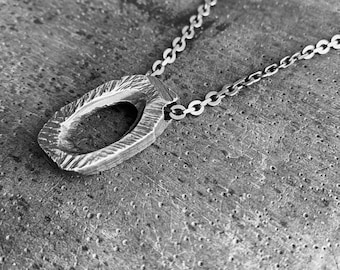 Handmade Oxidized Sterling Silver Ring Necklace: Brutalist Circle Pendant
