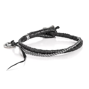Minimalist Mens Hematite Leather Bracelet
