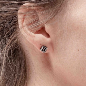 Squares Oxidized Sterling Silver Stud Brutalist Earrings Gift for Her