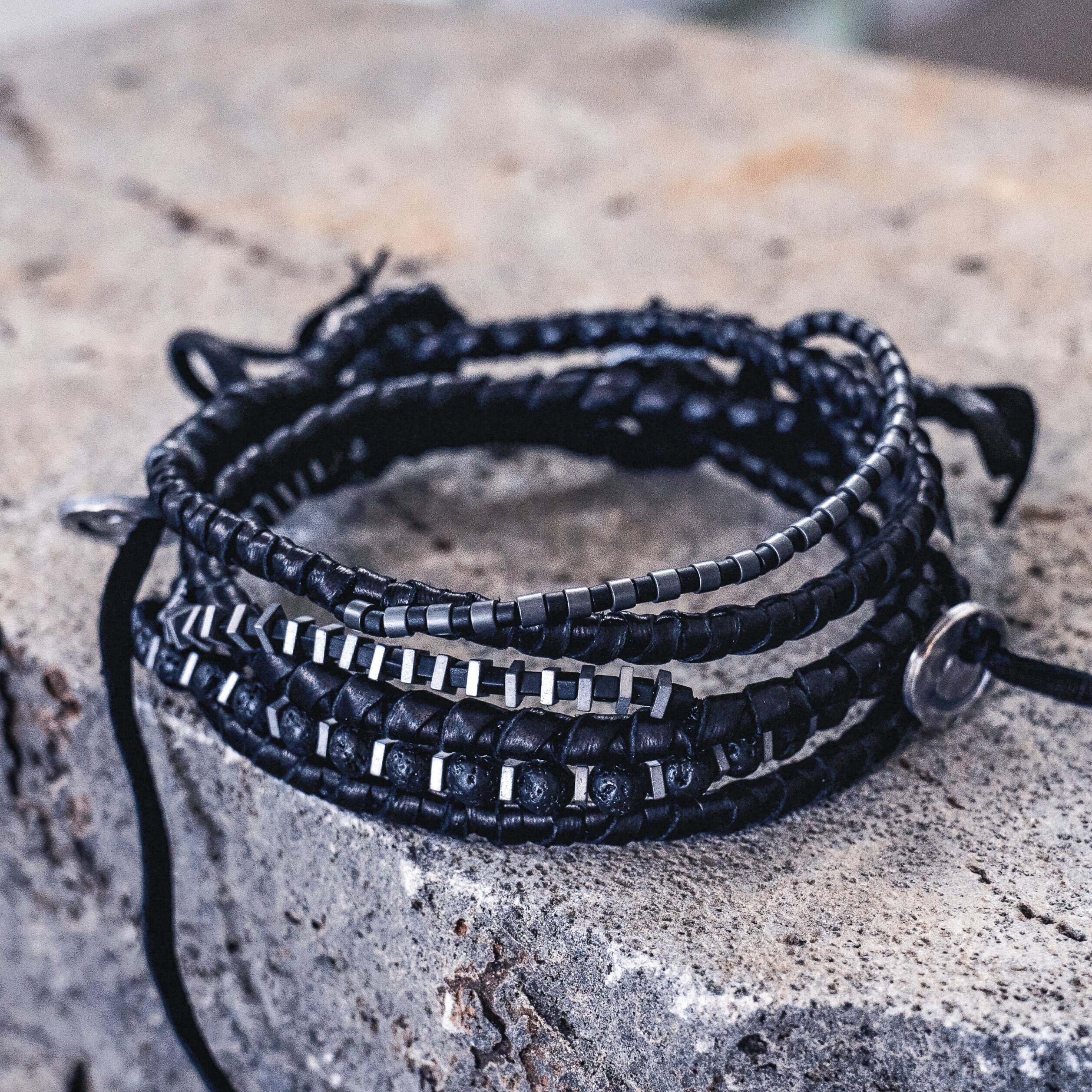 Black Bracelet Stack, Black Bracelet for Men, Black Jewelry