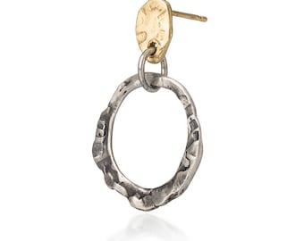 Hand Carved Gold and Silver Earrings: Edgy Textured Oval Jewelry