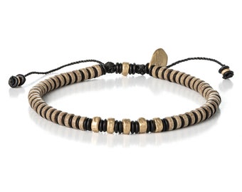 14k Gold Beaded Bracelet For Men: Onyx & Helliot Stone Boho Jewelry