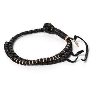 Handmade Braided Leather Bracelet: 14k Gold & Onyx Beads