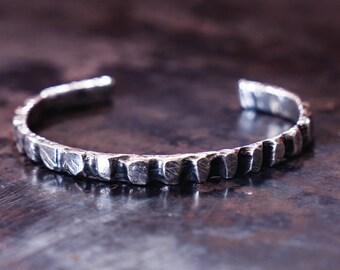 Oxidized Sterling Silver Cuff Bracelet: Textured Unisex Bangle