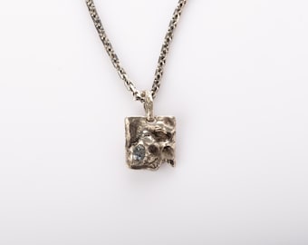 Handmade Oxidized Sterling Silver Sapphire Pendant Necklace