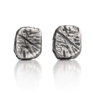Oxidized Sterling Silver Square Stud Earrings Gift for Her
