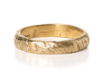 14k Gold Textured Wedding Ring: Handmade Thin Band