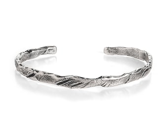 Oxidized Sterling Silver Cuff Bracelet: Unisex Textured Bangle