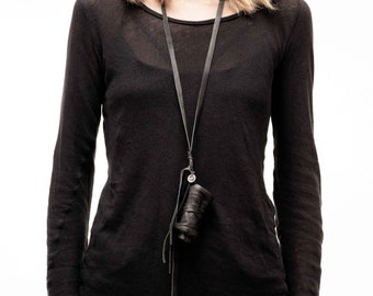 Handmade Black Leather Pouch Necklace: Tribal Glasses Case