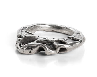 Oxidized Sterling Silver Textured Ring: Unisex Handmade Jewelry