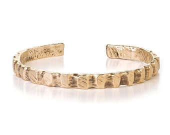 14k Gold Cuff Bracelet: Unisex Textured Boho Bangle