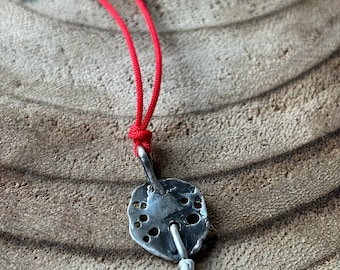 Small Silver Pendant with Red Strap